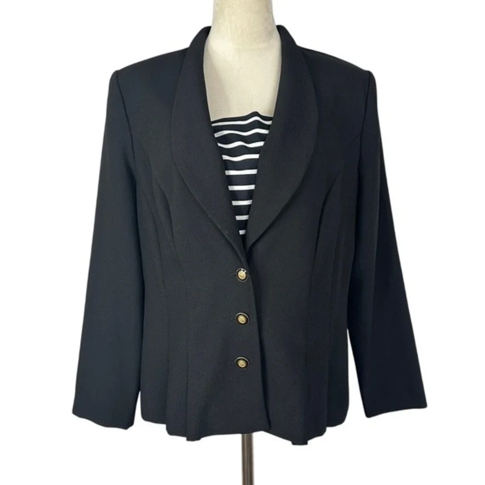Vintage Virgo Petite‎ Black Blazer Business Career Gold Buttons Womens 14 Petite